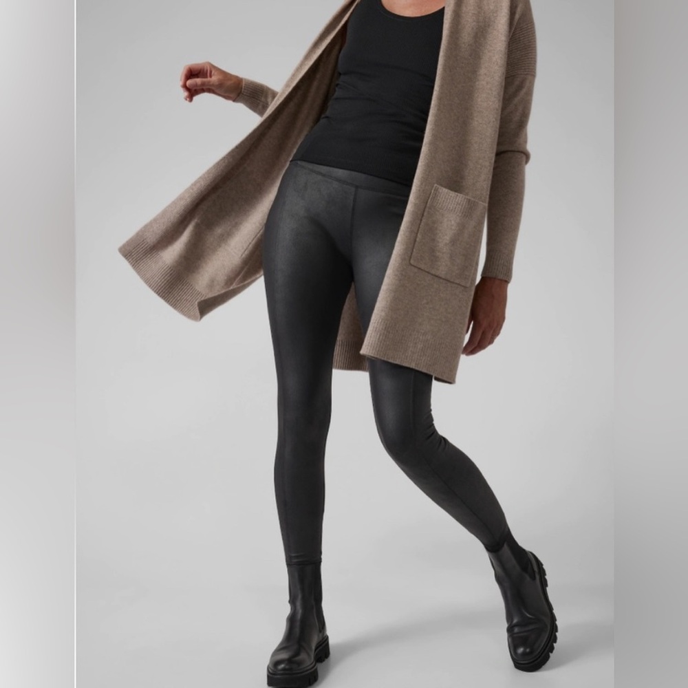 Athleta Delancey Gleam Tights Leggings Faux Leather Coated Bikercore Chic Luxe